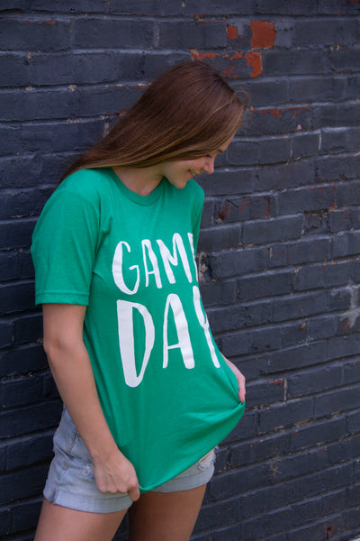Game Day-Green-Graphic T-shirt-Bella Canvas-Meade County-Basketball-Football-Baseball-Sports-Team Shirt-Game Day Shirt-Game Day Tee-Soccer-Team Mom-Team Spirit-Green and White-Sports-Apparel-Clothing-Womens-Mens-Team