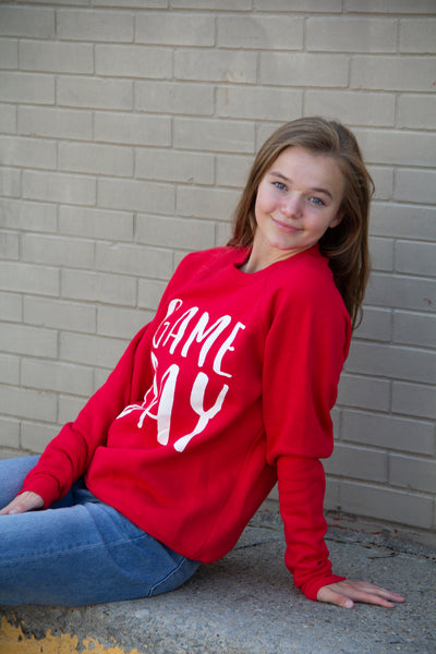 Game Day-Sweatshirt-Red-Football-Basketball-Sports-Louisville-Cardinals-Cards-Game-Day-Sweatshirt-Team Color-Red and White