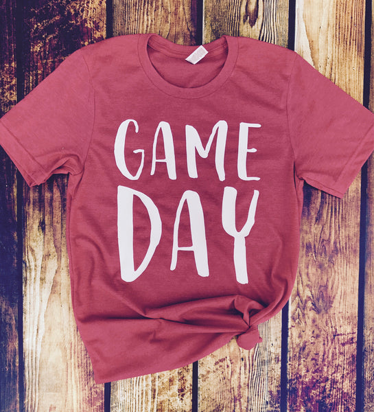 Game Day-Red-Team Sports-Team Spirit-Team Mom-Baseball-Football-Basketball-Soccer-Volleyball-Red and White-Graphic Tee-Apparel-Sports Apparel-Sports-Short Sleeve-Bella Canvas-Super Soft-shirt-Screen Print-Louisville-Cards-Georgia-Unisex Fit-Men-Women