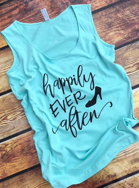 Happily Ever After-Graphic Tank-Apparel-Womens Clothing-Womens-Tank-LAT Brand-The Blue Rose Ky-Disney-Vacation-Vacay-Engagement-PhotoShoot-Princess-Princess Tank-Disney World Shirt for Women-Cinderella Slipper-Cinderella Tank-Fairytale