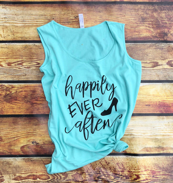Happily Ever After-Graphic Tank-Apparel-Womens Clothing-Womens-Tank-LAT Brand-The Blue Rose Ky-Disney-Vacation-Vacay-Engagement-PhotoShoot-Princess-Princess Tank-Disney World Shirt for Women-Cinderella Slipper-Cinderella Tank-Fairytale