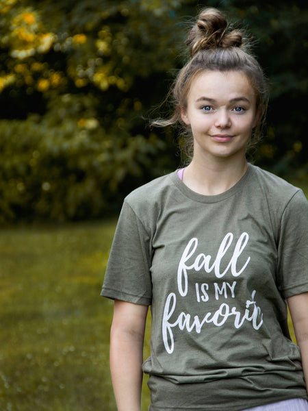 Fall is my Favorite-Fall-Colors-Graphic Tee-Apparel-Womens-Holiday-Fall Time-Favorite-Unisex fit-Mens-Fall-Olive Green-Green-Olive-Favorite-Pumpkin-Spice