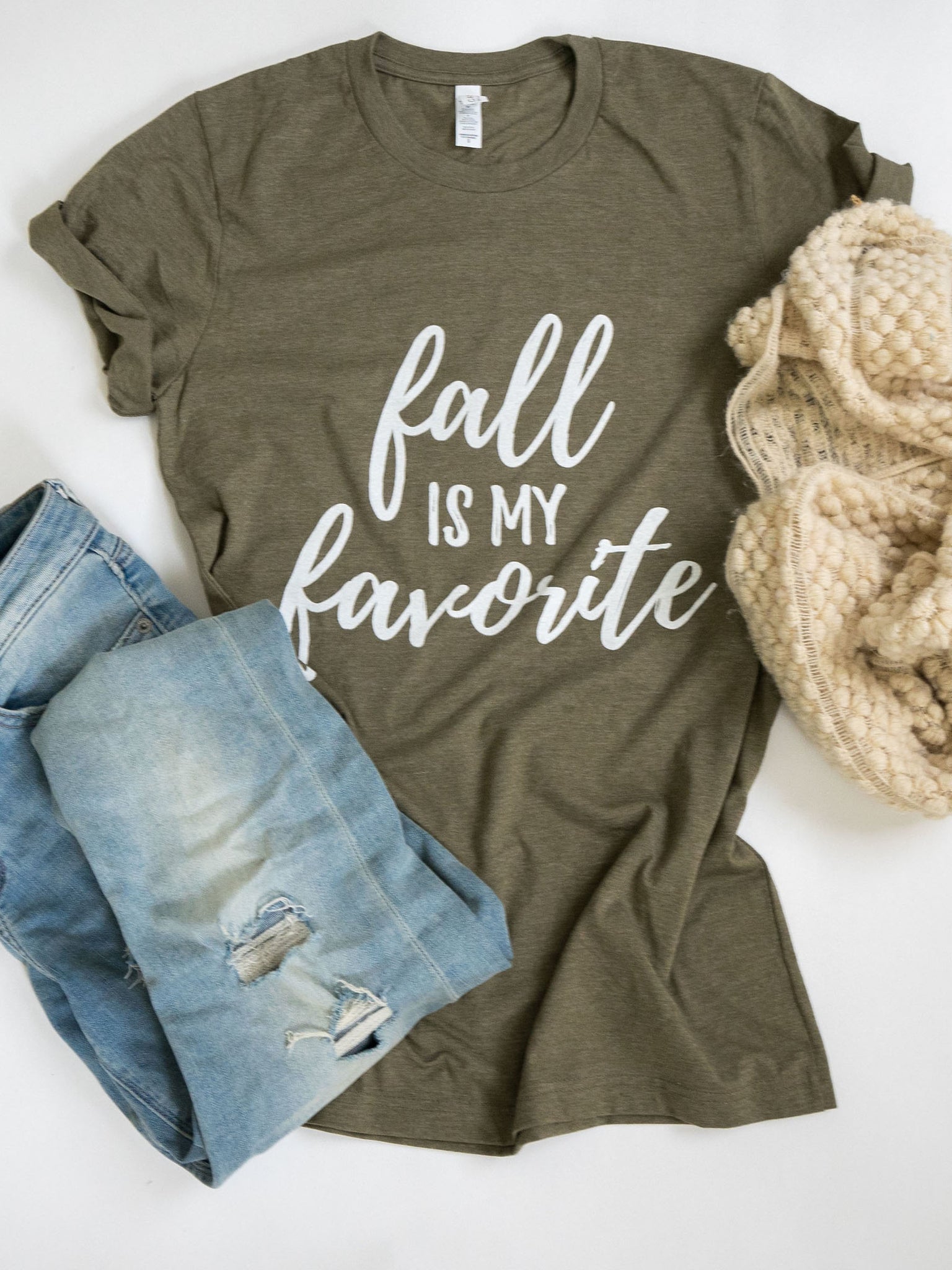 Fall is my Favorite-Fall-Colors-Graphic Tee-Apparel-Womens-Holiday-Fall Time-Favorite-Unisex fit-Mens-Fall-Olive Green-Green-Olive-Favorite-Pumpkin-Spice