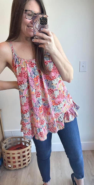 Oversized Multicolor Floral Flowy Strappy Tank