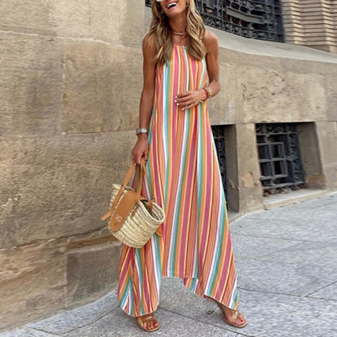 Boho Colorful Striped Maxi Dress