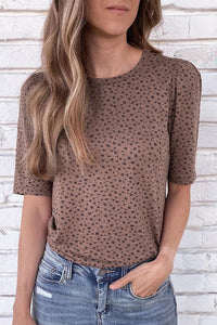 Soft and Silky Spotted Puff Sleeve Top - Dark Mauve