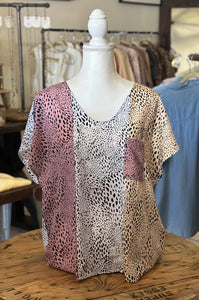 Curvy Pieced Leopard Colorblock Blouse - Cheetah - Animal Print