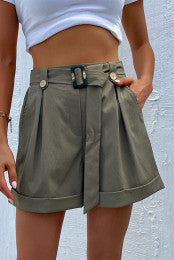 Olive Green Pleated Shorts