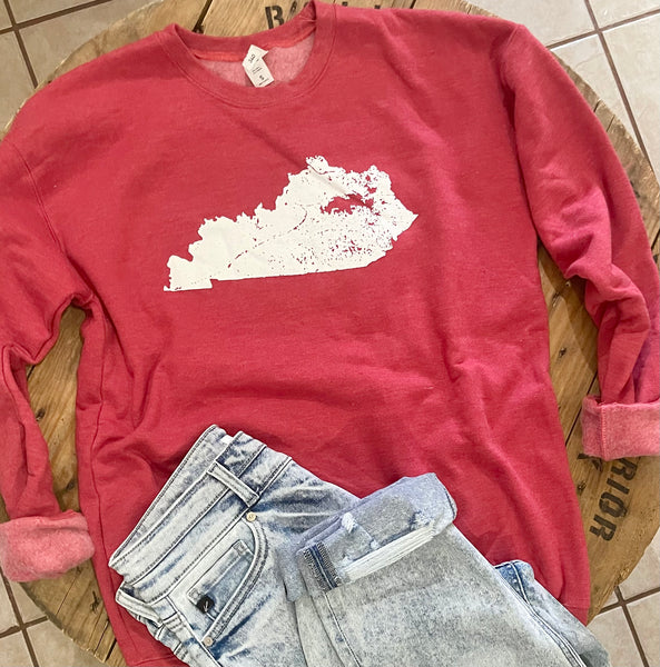 Distressed State of Kentucky-Sweatshirt-Red