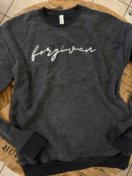 Forgiven - Sueded Sweatshirt - Charcoal Gray Sueded with White Lettering