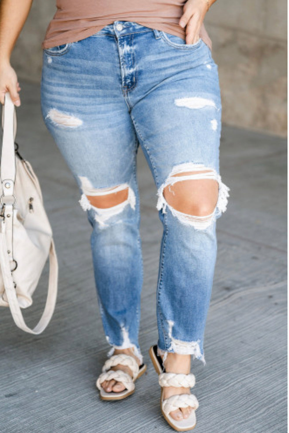 Curvy Jeans with Holes in Knees