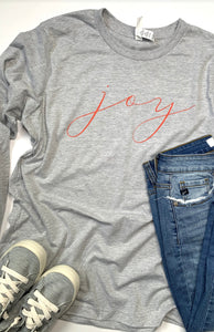 Joy-Long sleeve-Christmas tee-Gray