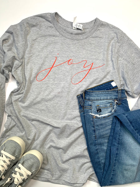 Joy-Long sleeve-Christmas tee-Gray