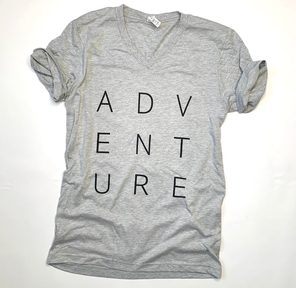 Adventure -V Neck Tshirt - Gray - Travel Tee