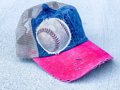 Baseball - Trucker Hat - Vintage - Blue and Red