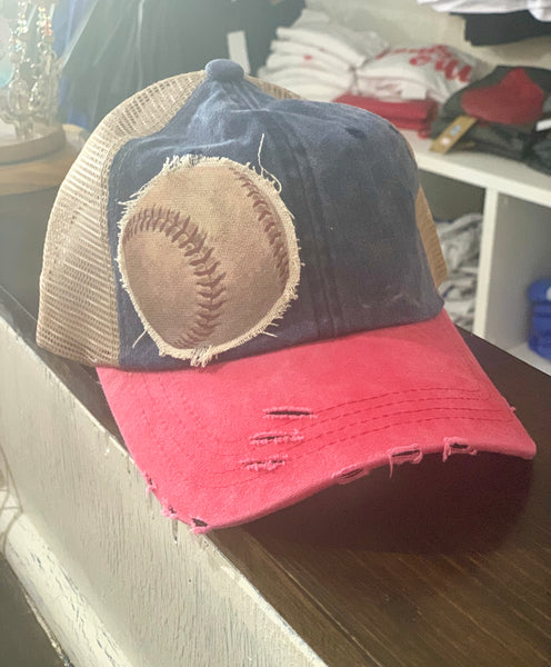Baseball - Trucker Hat - Vintage - Blue and Red